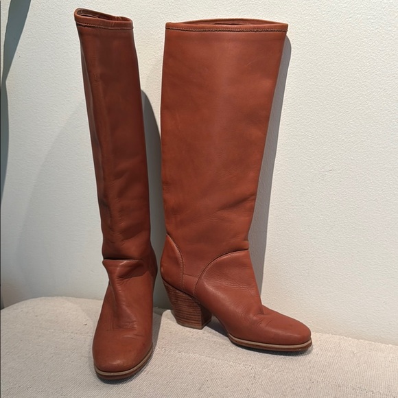 Rachel Comey knee high tan leather stacked wood heel boots size 7 - Picture 2 of 8